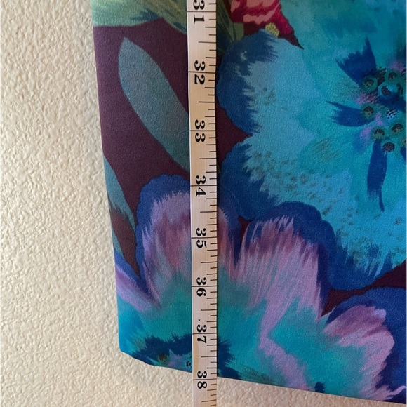 NWOT Calvin Klein Tropical Blue & Pink Floral Satin sleeveless midi dress. Small - Picture 7 of 10